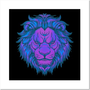 Violet blue and purple lion head Posters and Art